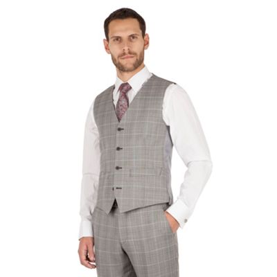 J by Jasper Conran Grey check 4 button front tailored fit occasions suit waistcoat
